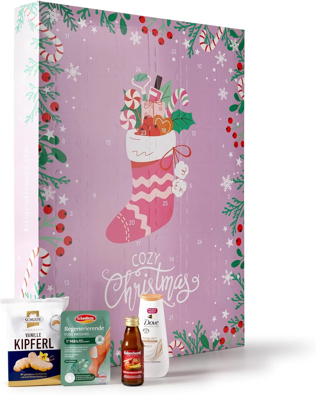 brandnooz - Adventskalender 2025 Frauen "Wellness" XXL mit 26 Überraschungsmomenten - Riesen Weihnachtskalender 80 cm mit 24+2 Markenprodukten wie Selflove, Dove, Yeauty, Ostmann etc. für Erwachsene