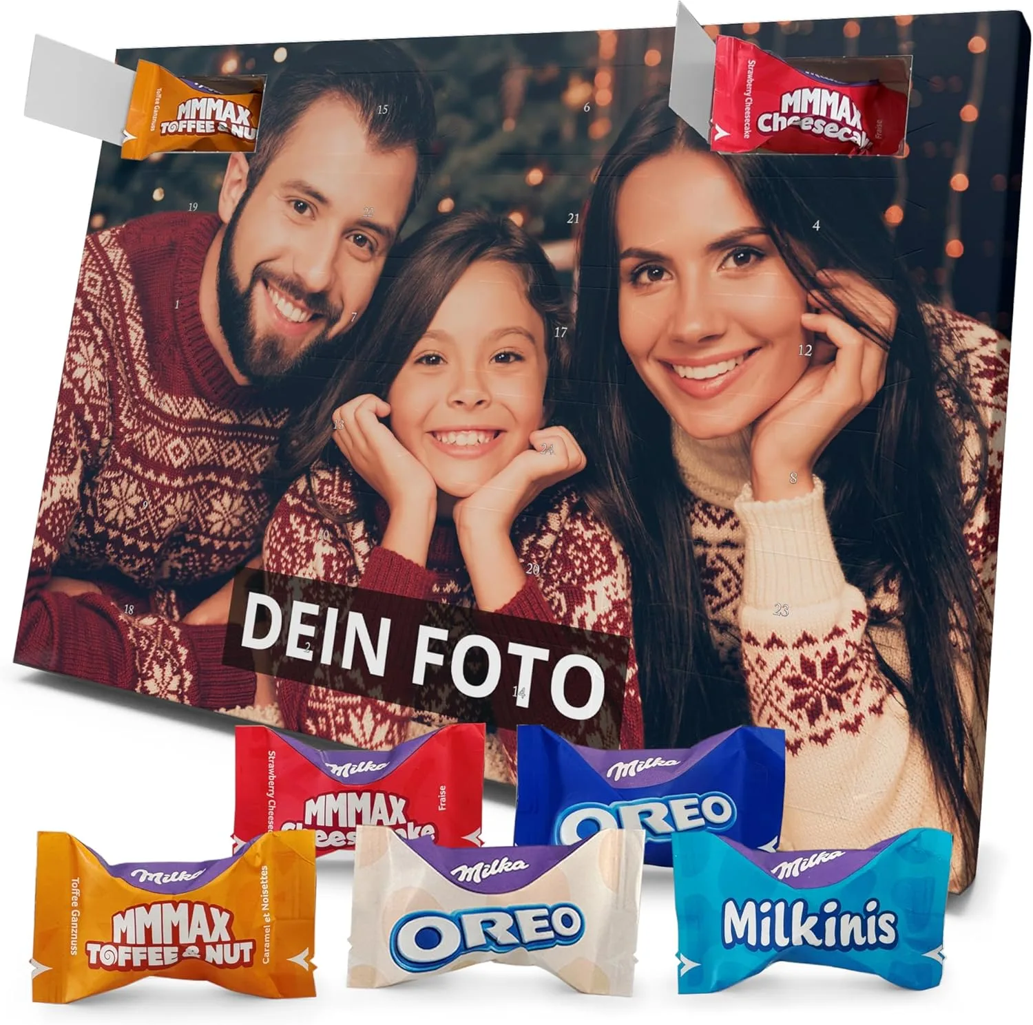 PhotoFancy® - Adventskalender mit Foto personalisiert gefüllt mit Milka Favourites Schokolade - Weihnachtskalender 2025 individuell bedruckt