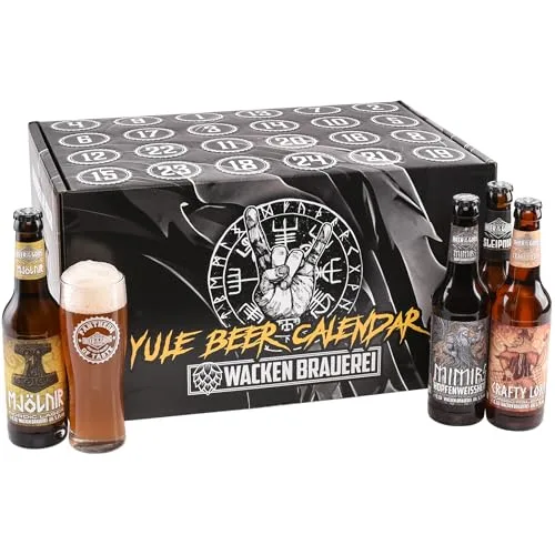 WACKEN BRAUEREI - Wikinger Craft Beer Adventskalender 2025 | 23 x 0,33l Flaschen Bier inkl. Bierglas | Geschenk Box Weihnachten | Weihnachtskalender Männer Biertrinker
