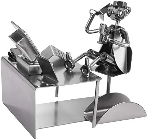 BRUBAKER Schraubenmännchen PC Büro Arbeiter mit Visitenkartenhalter - Handarbeit Eisenfigur Metallmännchen - Geschenk für Kaufleute, Büroarbeiter und Kollegen