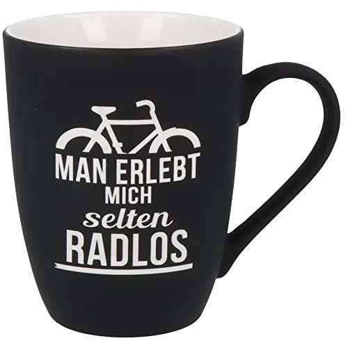 Spruchreif | SOFT-TOUCH-Tasse mit beidseitiger Gravur Radlos | Fahrrad Tasse | Matte Oberfläche | Lustiges Geschenkidee Radfahrer | 350 ml