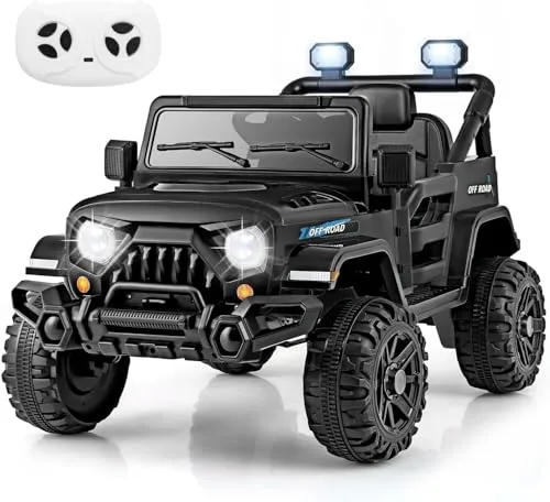 GOPLUS Elektroauto 12V Kinder, Kinderauto mit 2,4G-Fernbedienung, Musik, Hupe, LED-Leuchten, robuste Sicherheitsgurt& Sicherheitsgurt, Elektro Auto für Kinder ab 3 Jahren (Schwarz)