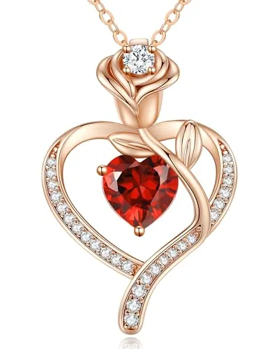 CDE Halskette Damen Rosegold Herz Kette Sterling Silber 925 Geburtsstein Geschenke für Frauen mit Anhänger Schmuck Geburtstag Weihnachten Valentinstag Muttertag Mama (Rosegold-01&07)