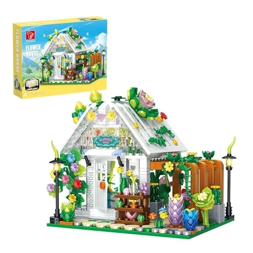 TYCOLE Blumenhaus Bauset mit LED Licht, 719 Teile Botanisches Bauspielzeug, Gewächshaus Modell Set aus Klemmbausteinen, Kreatives Geschenk für Kinder ab 6 Jahren, Mädchen und Jungen