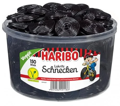 Haribo Lackritz Schnecken 150 Stück in Runddose