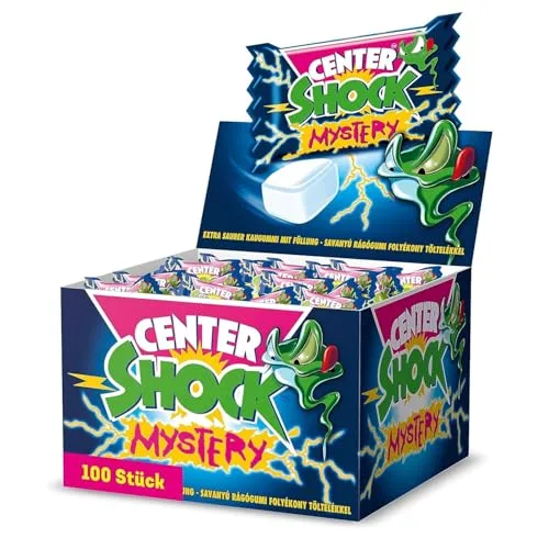 Center Shock Mystery, Box mit 100 Kaugummis, Extra-sauer, Zufallsgeschmack, geeignet für Geburtstag, Weihnachten & Halloween, 400g
