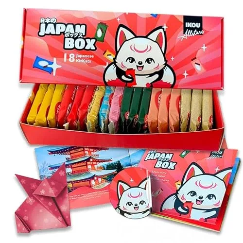 IKOU Probierbox mit 18 KitKat Japan Minis. Diese beliebte japanische Süssigkeiten in einer bunten KitKat Box: Matcha KitKat, Erdbeergeschmack... lasst euch überraschen! (18 Minis)