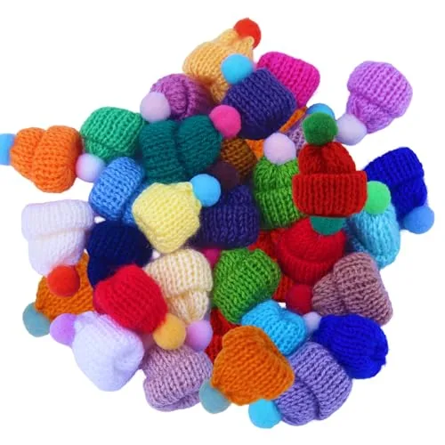 RobLuX 60 Stück Mini Strickmützen Mini Strickmütze des Weihnachten Finger Weinflasche Hut Wollgarn Hut Geeignet Geeignet für Weinflaschenhüte Weihnachtsdekorationen