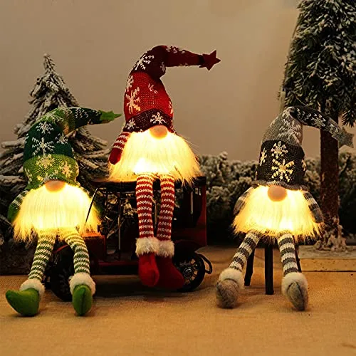 3 StüCk Weihnachtsdeko Innen, Weihnachtswichtel Beleuchtet, Handgemachte Esichtslose PlüSch Puppen, Weihnachtsdekoration, Weihnachtswichtel, Party Weihnachts Deko Spielzeug