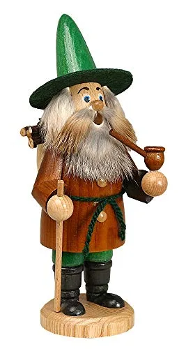 Drechselwerkstatt Uhlig DWU | Handgefertigter Erzgebirge Waldwichtel | Räuchermännchen | Weihnachtsdekoration | 20 cm | Holzsammler braun mit Gürtel
