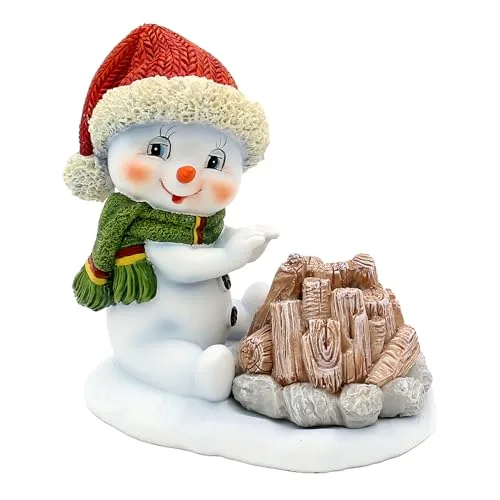 Dekohelden24 Schneemann - Deko, Winterkind, Schneemann, Räuchermännchen, Rauchfigur, Schneekind mit roter Mütze und Schal am Lagerfeuer und Räuchermann - Funktion, L/B/H 12 x 8 x 12 cm.