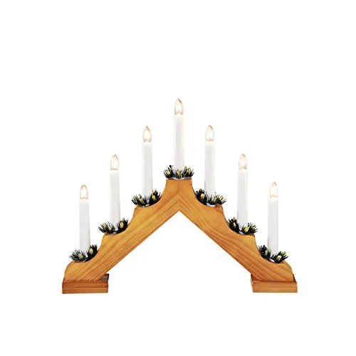 Konstsmide 2262-130EE Holzleuchter, Eiche gebeizt / für Innen (IP20) / 230V Innen / 7 klare Birnen / weißes Kabel, 150 x 250 cm