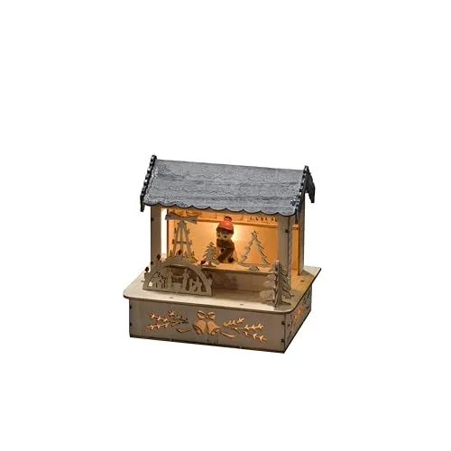 Konstsmide 2823-100 LED Holzsilhouette "Marktstand mit grauem Dach" / für Innen (IP20) / 3 warm weiße Dioden / Batteriebetrieben: 3 x AA 1.5V (exkl.), klein, Grau