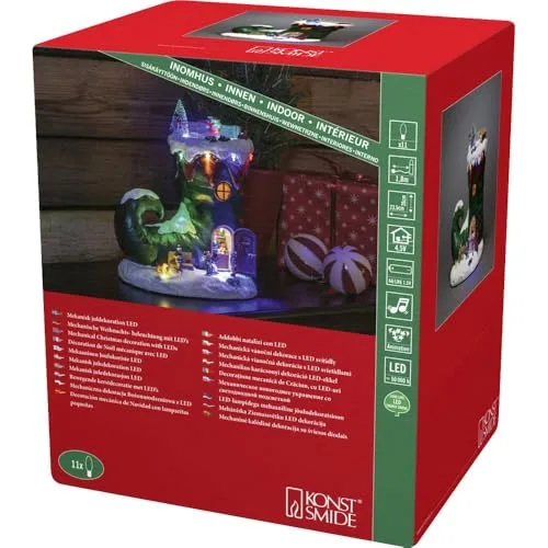 Konstsmide LED Weihnachtsstiefel, mit Musik, Trafo- und batteriebetrieben, Multi, 4.5V Innentrafo/batteriebetrieben, Innen, 11 MulticolourDioden, schwarzes Kabel - 4227-000