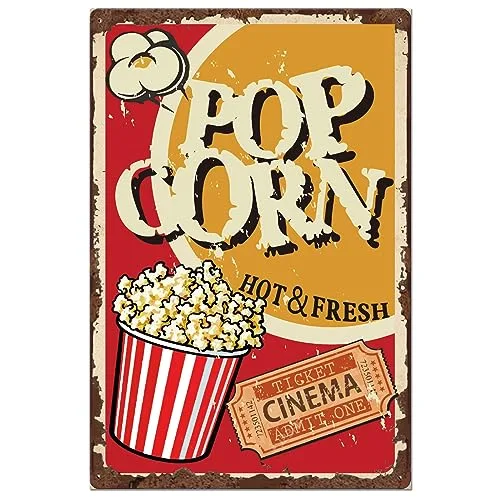 SUPERDANT Popcorn Blechschild Popcorn Blechschilder Kino Ladendekoration Restaurant Vintage Deko Metallschild Poster Wanddekoration Metallschilder Für Kino Wanddekorationen Imbissstube
