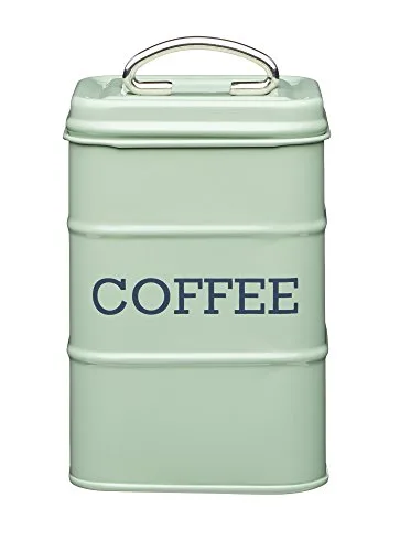 KitchenCraft Kaffeedose, Stahlbehälter mit altmodischem Design zur Aufbewahrung in der Küche, Living Nostalgia Collection, Farbe English Sage, 11x11 x17cm, 1 Metallbehälter