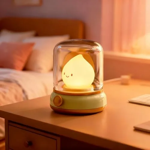 IHALO Niedliches Kerosinlampe Nachtlicht, Led Tischlampe, Wiederaufladbares Nachtlicht für Kinder und Erwachsene, Nachttisch Lampe Duschlicht, Versch