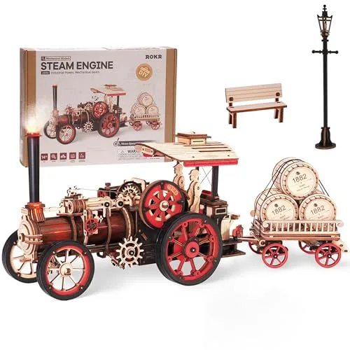 ROKR Holzmodelle bausätze Erwachsene 3D Puzzle Holz Zug, Automodellbausätze Mechanisch, Dampflokomotive Holzpuzzle, Steam Engine, LKA01
