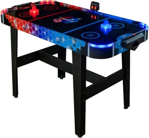 Carromco Airhockey Tisch Aurora-XT groß – LED Airhockeytisch mit Gebläse für Kinder & Erwachsene ab 7 Jahren, Air Hockey 131x62x79 cm, inkl. LED Pucks & Pusher, Netzteil