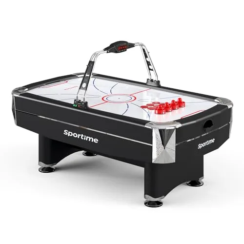 Sportime Airhockeytisch Blizzard | Profi Airhockey-Tisch mit Luft-Gebläse, Elektronischem Zähler, 4X Schlägern, 6X Pucks | 116 kg | 213x122x81cm | Markenqualität
