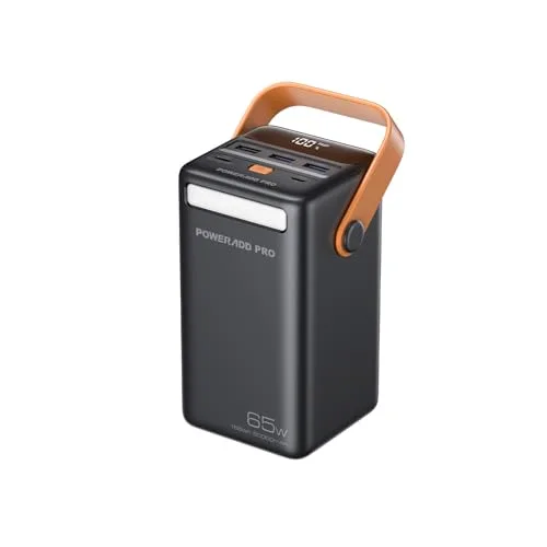 Power Bank 50000mAh PD 65W USB C mit LED Display Schnellladung Externer Akku für Laptop MacBook Handy Samsung S21 Google LG Drohne usw. – Schwarz