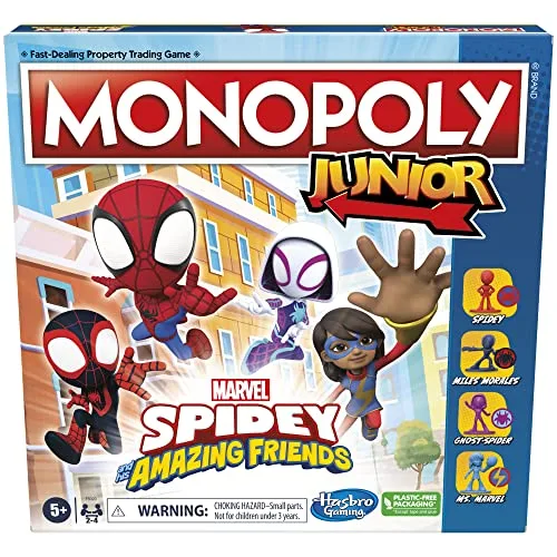 Hasbro Gaming Monopoly Junior: Marvel-Spidey and His Amazing Friends-Edition, Brettspiel für Kinder ab 5 Jahren, mit Kunstwerken aus der Zeichentrickserie, Kinder-Brettspiele