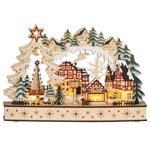 HOMCOM Weihnachtsdorf mit LED Beleuchtung Beleuchtet Winterdorf mit Waldszene Kindern, Innen Weihnachtsdeko Wichtelhaus Set Weihnachtsstadt Weihnachtshaus Deko Tischdeko