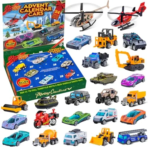 Quanquer Leichtmetallautos Adventskalender 2025 für Kinder – 24 Weihnachts Adventskalender-Spielzeugautos für 3 4 5 6 7 8-jährige Jungen und Mädchen Geschenk