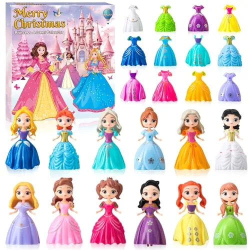 Prinzessin Adventskalender 2025 Mädchen – 24 Tage Weihnachtskalender mit Verformbaren Spielzeug Figuren & Kleidung Ideal für Klassenbelohnungen
