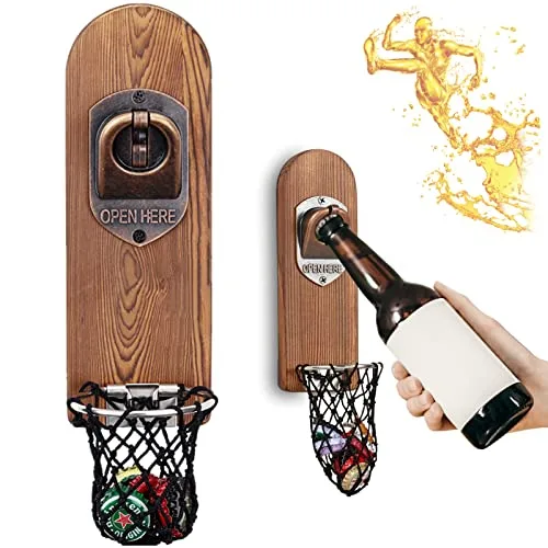 Bieröffner Wand mit Kronkorken Sammler, Magnetischer Flaschenöffner Wand, Wandflaschenöffner mit Auffangbehälter, Bier Geschenke für Männer, Papa, Ehemann, Bar Zubehör für Hause, Freien (Stil 3)
