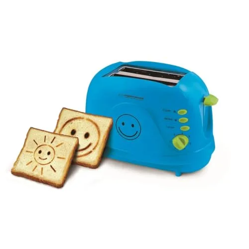 Esperanza Toaster 2 Scheiben mit SMILEY Bild Muster und Timer, Sandwich Krümelschublade, blau