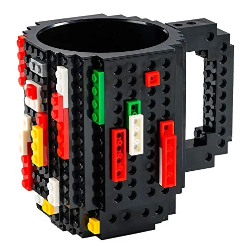 Build on Brick Mug Bausteine Kaffeetasse - Bausteine Tasse Bauklötze Kaffee-Becher 350ml (Schwarz)