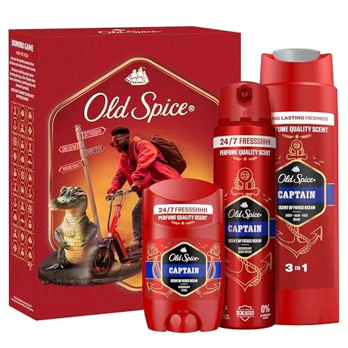 Old Spice Urban Traveller Geschenkset mit Captain Deostick, Deospray, Duschgel, 24/7 Frischhh bei täglicher Anwendung, langanhaltender Duft in Parfumqualität