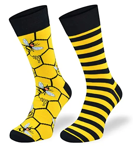 Autosiatki Bunte Interessante Socken - Lustige Seltsame Socken - Verrückte Ausgefallene Socken - Skurrile Socken für Erwachsene - Baumwolle - für Frauen Männer - Bienen, Honig - 39-42