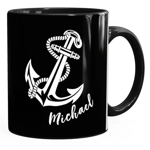 SpecialMe® personalisierte Kaffee-Tasse mit Namen Anker Namenstasse persönliche Geschenke für Männer schwarz Keramik-Tasse