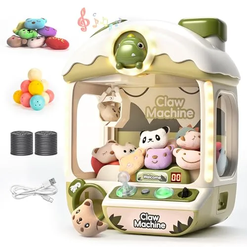 cossy Greifautomat, Greifautomat Kinder mit Licht und Musik, Süßer Dinosaurier Candy Grabber mit 24 Spielmarken, 10 Spielzeugen und Kapselspielzeugen, Kinder ab 3 Jahren, Grün