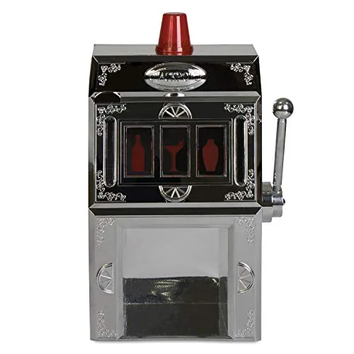 Grinscard Getränkespender im One-Armed Bandit Design - Silbern ca. 1300 ml - Spielautomat Zapfanlage mit Zapfhebel