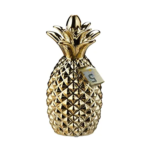 Relaxdays Spardose, Sparbüchse in angesagtem Design, Münzen & Scheine, Deko Ananas, HxD 24 x 10,5 cm, Gold, 1 Stück