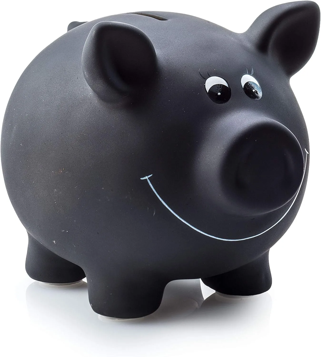 1x Sparschwein aus Keramik, Schwarz | Tafellack zum Beschriften inkl. Schloss & Schlüssel | Maße: ca. 17,5 x 13,5 x 14,4 cm | Geschenkidee für Sparfüchse jedes Alters