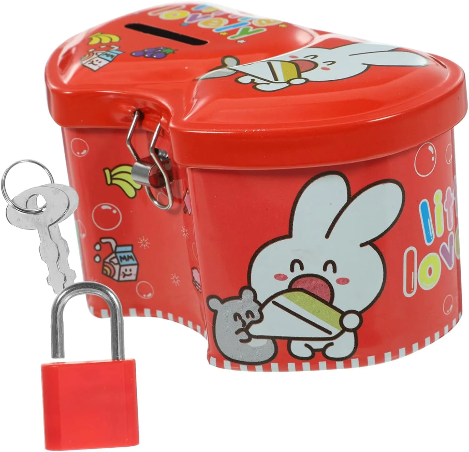 Supvox Cartoon Spardose mit Schloss Metall Sparschwein für Mädchen Doppelte Herzform Kindgerechtes Design Große Kapazität Dekorative Münzbox für Kinderzimmer und Alltag