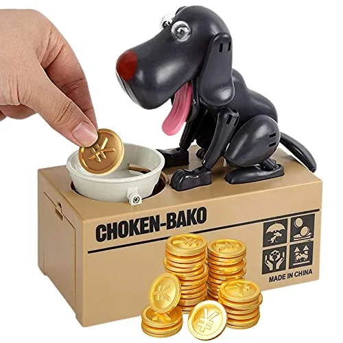 Lotvic Hund Spardose Elektronisch, Hungriger Hund Spardose, Welpen-Sparschwein, Geburtstagsgeschenk für Kinder (Grau-schwarzer)