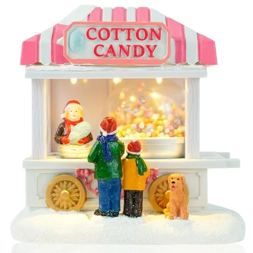 TIN Dreams | Weihnachtshäuse Zuckerstand mit Bewegung und LED-Lichtern | Animierte Weihnachtsszene | Beleuchtetes Häuschen für Miniatur Weihnachtsdorf, Weihnachtssiedlung | Weihnachtsdeko für Zuhause