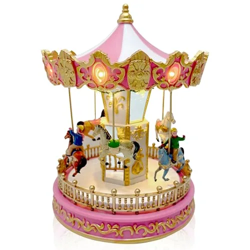 TIN Dreams | Kleiner Weihnachtskarussell mit Bewegung, Musik und LED-Lichtern | Musikalisches Karussell | Weihnachtsdorf, Miniaturdorf, Beleuchtete animierte Szene | Weihnachtsdeko Inner