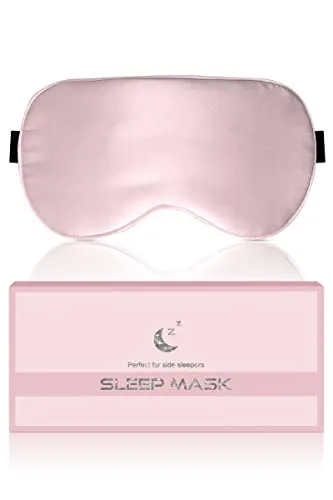Aosun Seiden Schlafmaske für Seitenschläfer, 22MM, 100% Bio Maulbeerseide Augenmaske, Ideal Geschenke für Frauen & Mama, Lichtblockierende Schlafbrille Augenklappe mit Verstellbares Band für Yoga,Rosa