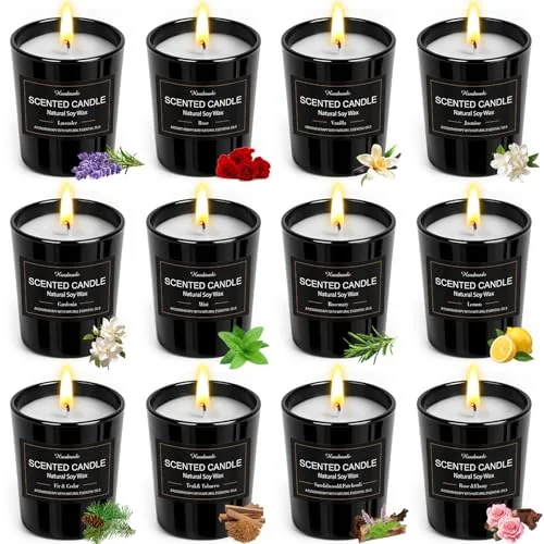 Candle Duftkerze im Glas, 12 Düft Duftkerzen Geschenkset mit 180Std Langer Brenndauer, Sojawachs Kerze im Glas Duftkerze Set Kleine Geschenke für Frauen Kollegen Geburtstag Muttertag Weihnachten