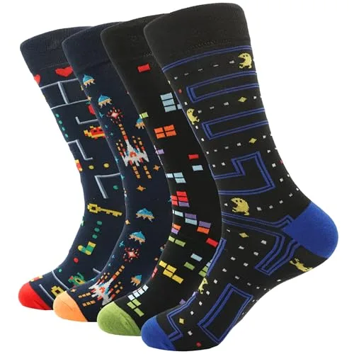 PETIBU 4 Paar lustige Herrensocken, Herrensocken, Fantasiesocken, originelle Geschenke für Herren, Baumwollsocken, 4 x Videospiele, 40-46