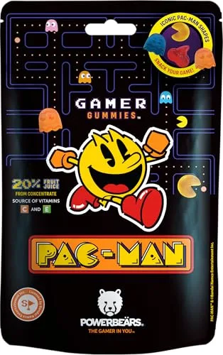 Powerbeärs Gamer Gummies | PAC-MAN Fruchtgummi | Gummibärchen mit 20% Fruchtsaft und Vitaminen in Pac-Man-Formen | Retro Snack für Gaming-Fans | Gamer Geschenk mit Nostalgie-Charakter | 125g
