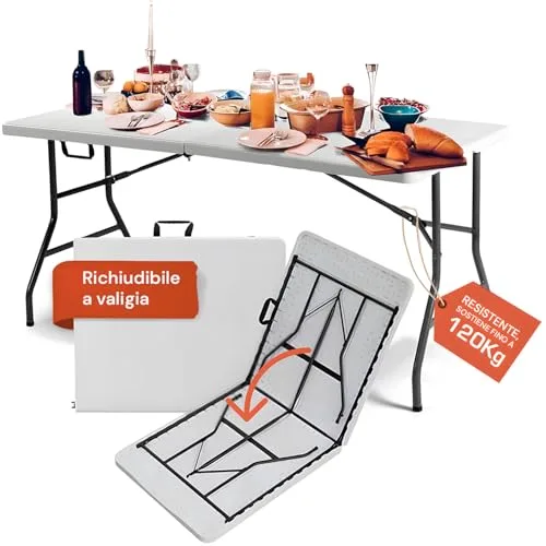 Avilia Clori Tragbarer Klapptisch: Ideal für Garten, Camping und Buffet, leicht, platzsparend, langlebig, mit Sicherheitsverriegelungssystem, für bis zu 6 Personen – 180 x 75 x 74 cm