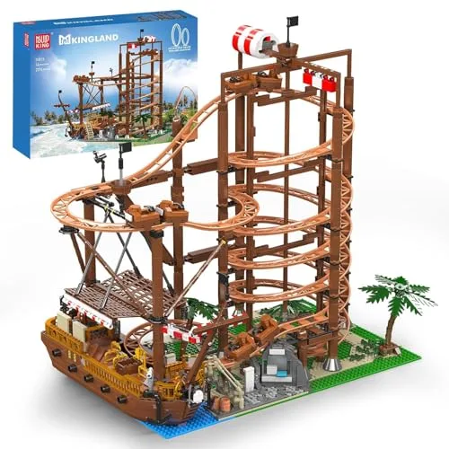 Mould King 11013 Loop Coaster Baustein, Doppelschrauben-Achterbahn mit Motor, MOC Vergnügungspark Untersetzer Modell Bauset für Erwachsene (2174 Teile)