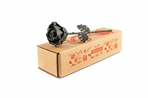 Forging Art Bcn® Ewige Rose aus Schmiedeeisen - Handgeschmiedet - Geschenk zum Muttertag, Valentinstag, Hochzeitstag, Eiserne Hochzeit (Schwarz)
